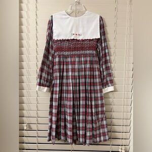 M.C. Collection Girls 5 Plaid Smocked Bib Dress Christmas Red Embroidered Tartan
